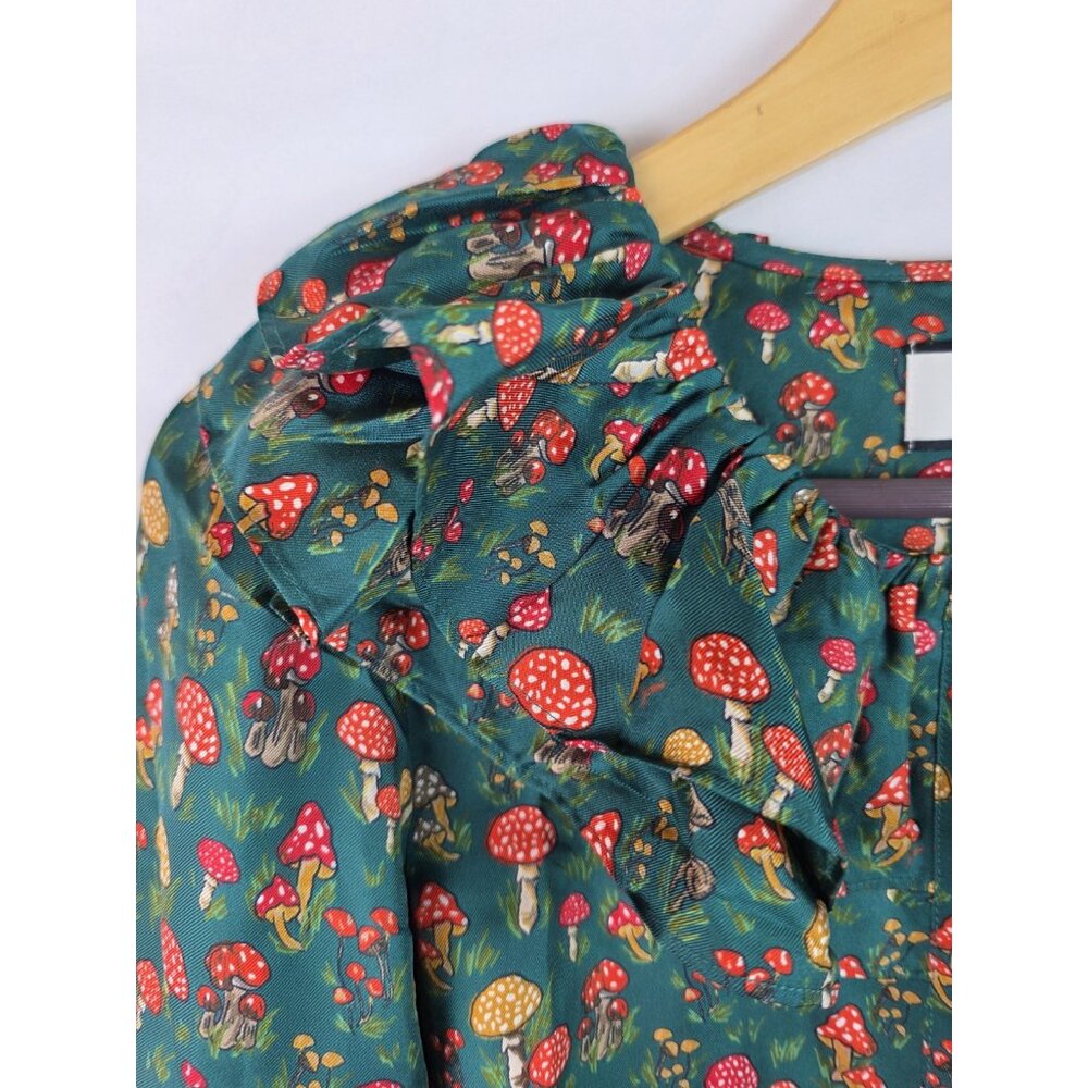 J.Crew Collection Women's Shirt Size XXS Green Mushroom Silk Long Sleeve Blouse - Picture 4 of 12